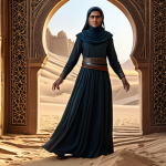 Dark Rift Explorer**

"A courageous explorer, fully clothed in modest desert attire, stands at the edge of a shimmering portal to the Dark Rift. Ancient Arabic architecture frames the scene. Dust and sand swirl around her. Safe for work, appropriate content, professional fantasy art, perfect anatomy, natural pose, high detail."

**