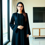 **

A professional businesswoman in a modest, tailored abaya, standing in a modern, sunlit Dubai office, fully clothed, appropriate attire, safe for work, perfect anatomy, natural proportions, professional photography, high quality, family-friendly.

**